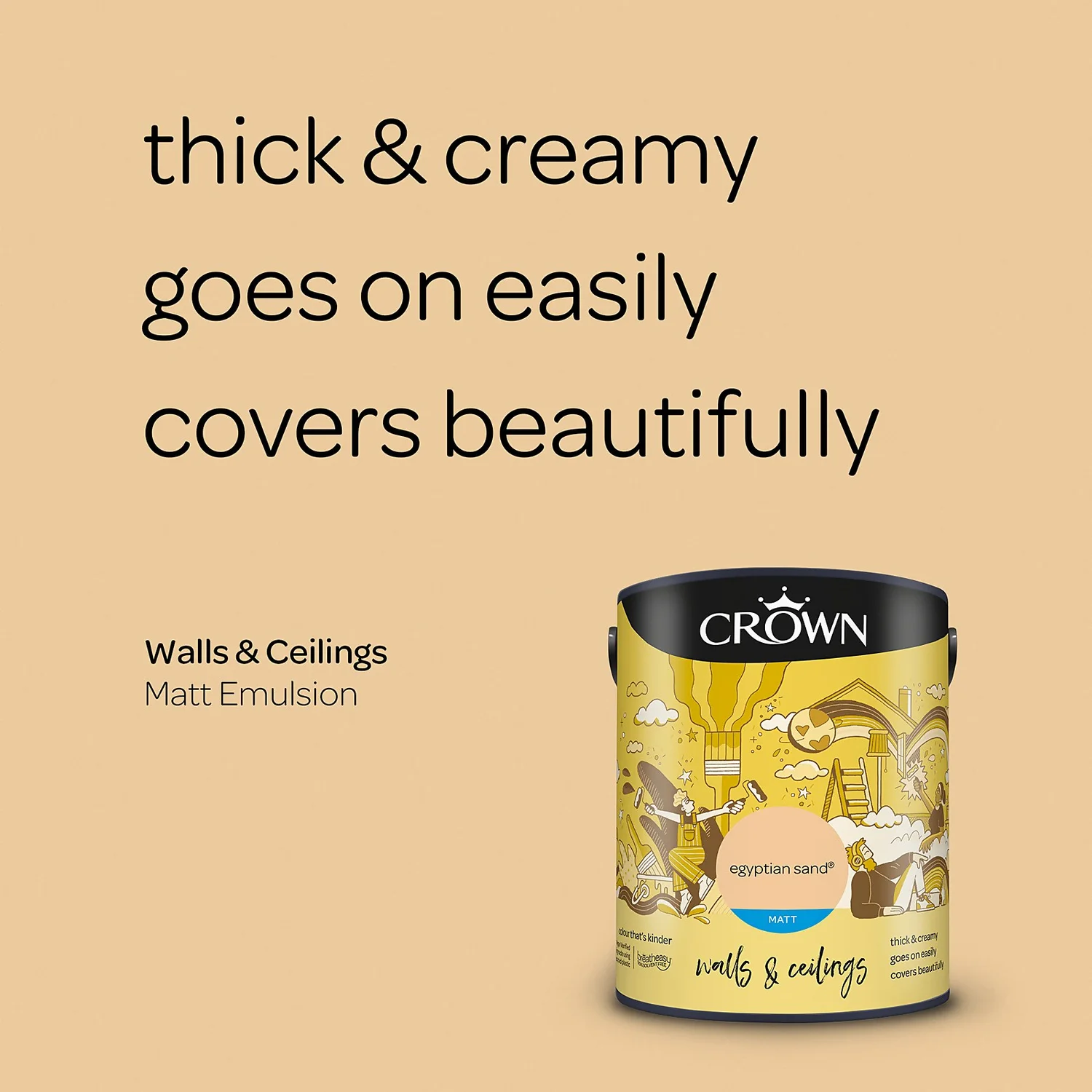 Crown Walls & Ceilings Matt Emulsion Paint Egyptian Sand - 5L Crown Walls & Ceilings Matt Emulsion Paint Egyptian Sand - 5L -Sandtex Shop 12807742 4894969531559193