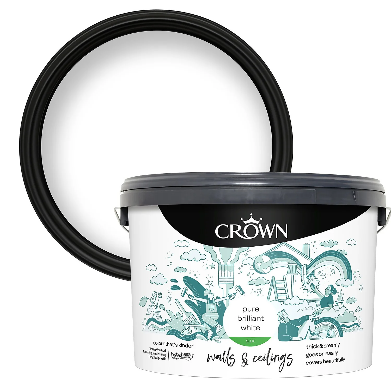 Crown Walls & Ceilings Silk Emulsion Paint Pure Brilliant White - 10L Crown Walls & Ceilings Silk Emulsion Paint Pure Brilliant White - 10L -Sandtex Shop 12809208 6225001928080855