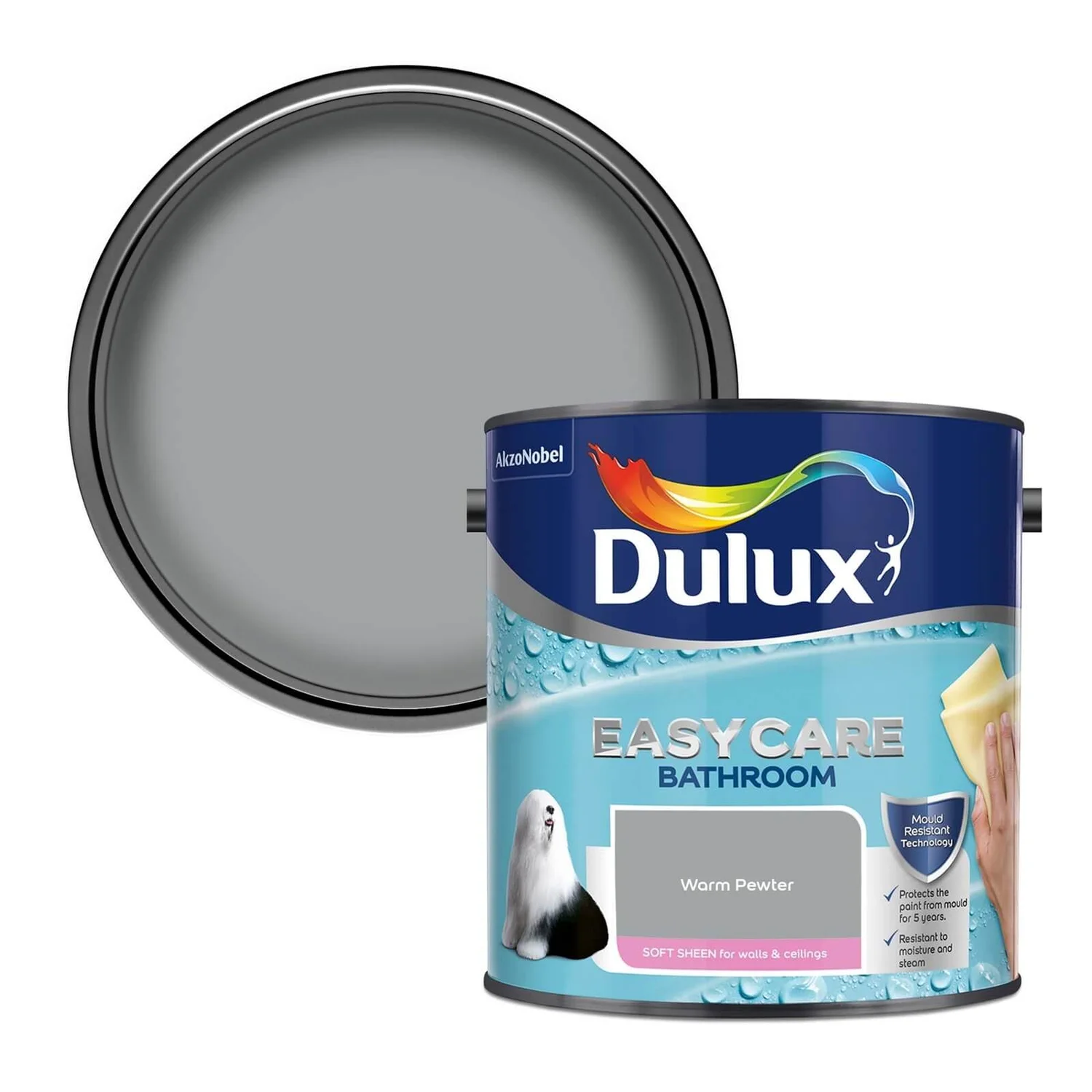 Dulux Easycare Bathroom Warm Pewter Soft Sheen Paint - 2.5L Dulux Easycare Bathroom Warm Pewter Soft Sheen Paint - 2.5L -Sandtex Shop 12819359 1294831966426026