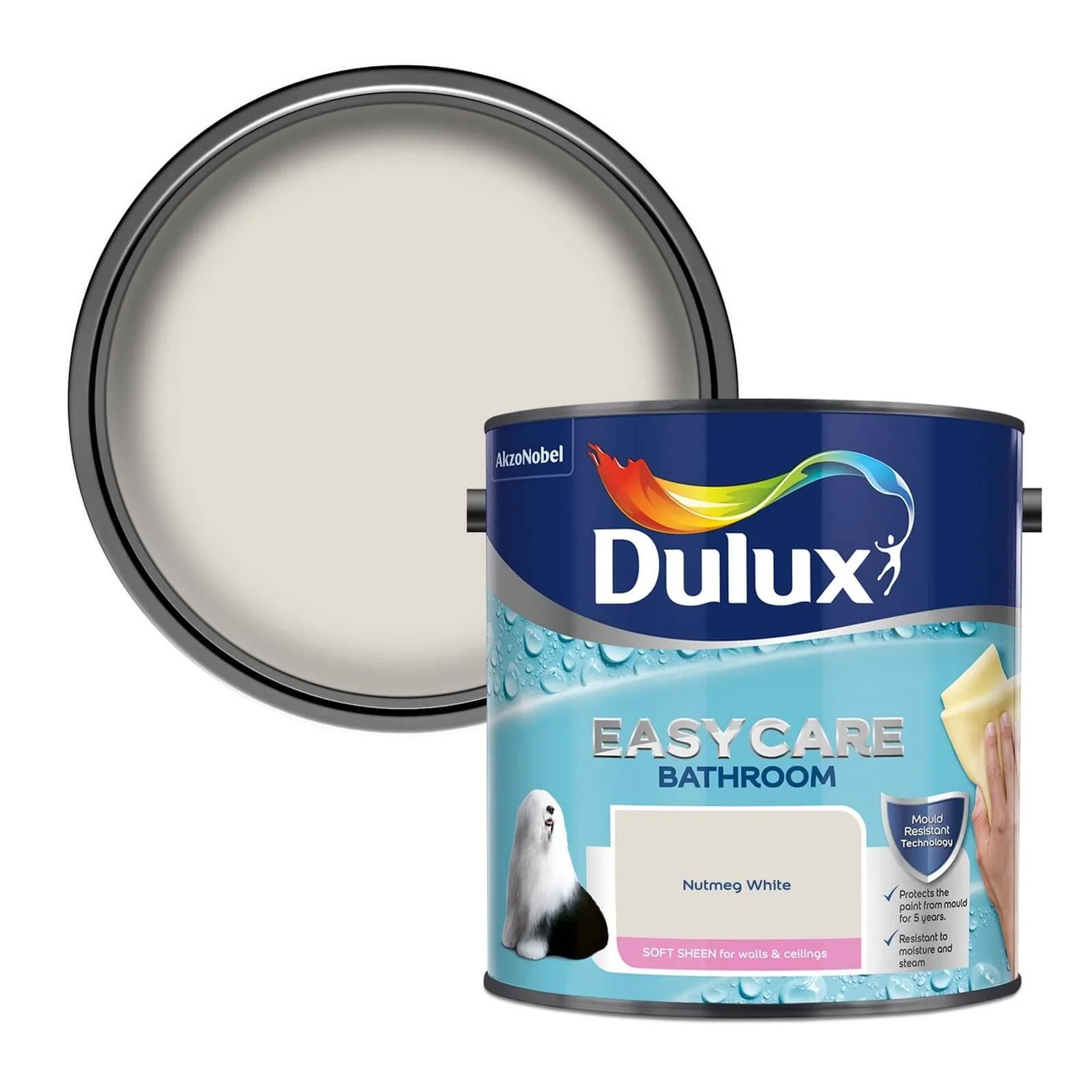 Dulux Easycare Bathroom Nutmeg White Soft Sheen Paint - 2.5L Dulux Easycare Bathroom Nutmeg White Soft Sheen Paint - 2.5L -Sandtex Shop 12819363 1664831966043934
