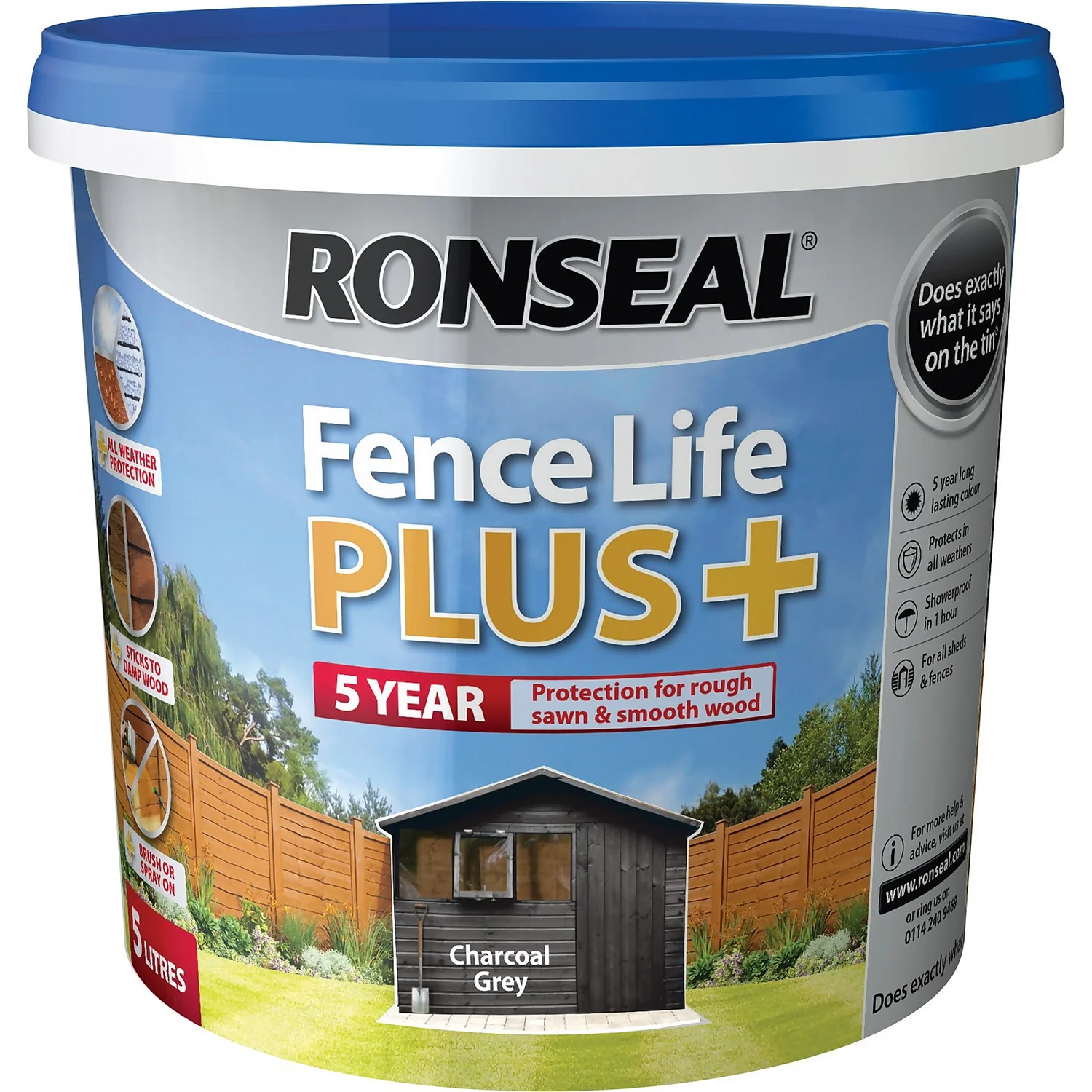 Ronseal Fence Life Plus Paint Charcoal Grey - 5L Ronseal Fence Life Plus Paint Charcoal Grey - 5L -Sandtex Shop 12821358 2044942086891111