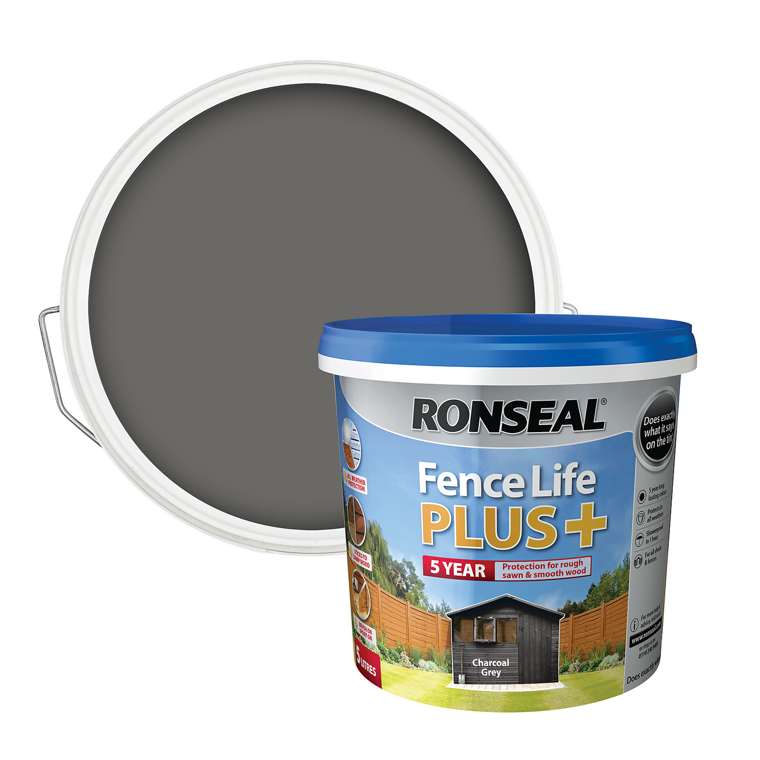 Ronseal Fence Life Plus Paint Charcoal Grey - 5L Ronseal Fence Life Plus Paint Charcoal Grey - 5L -Sandtex Shop 12821358 2064942086483924