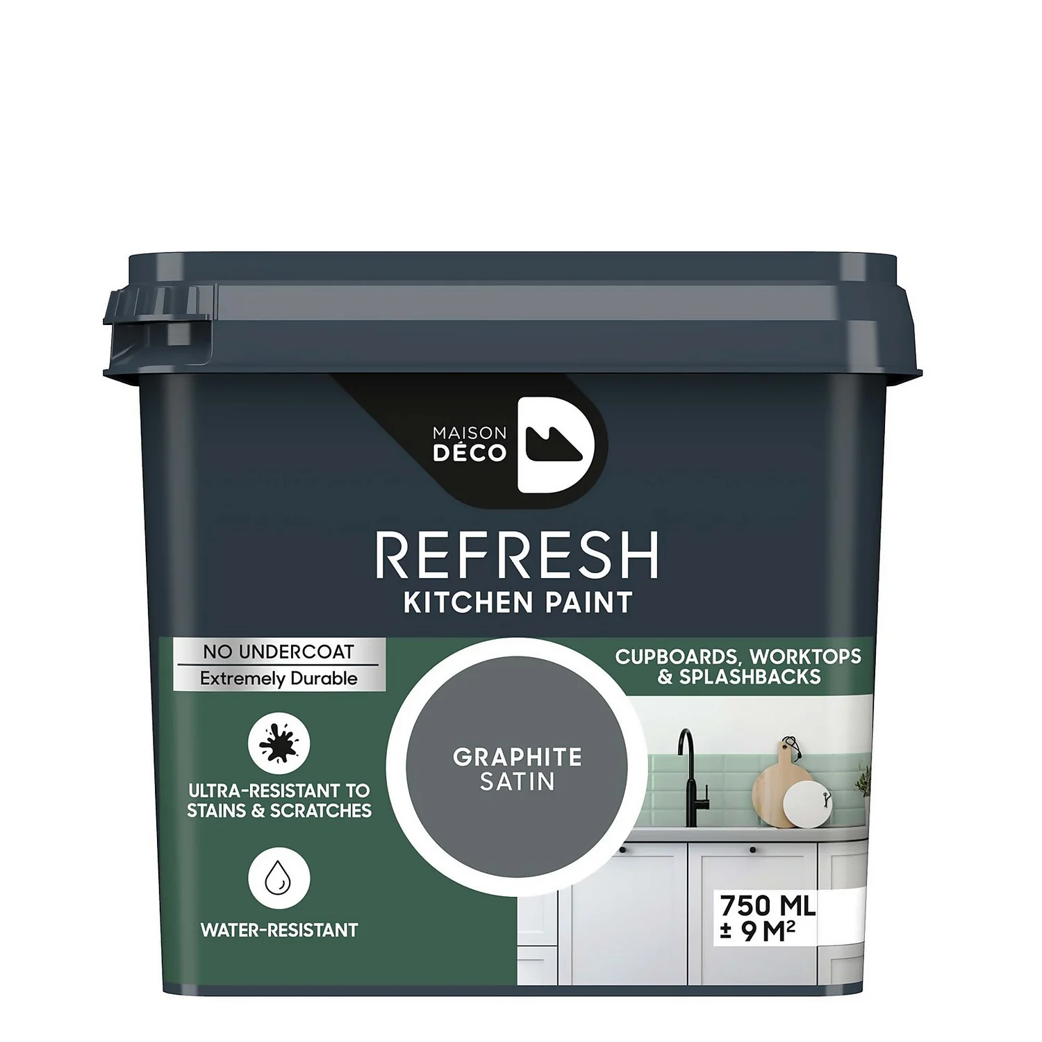 Maison Deco Refresh Kitchen Cupboards, Worktops & Splashbacks Paint Graphite - 750ml Maison Deco Refresh Kitchen Cupboards, Worktops & Splashbacks Paint Graphite - 750ml -Sandtex Shop 12878337 1464866390731244
