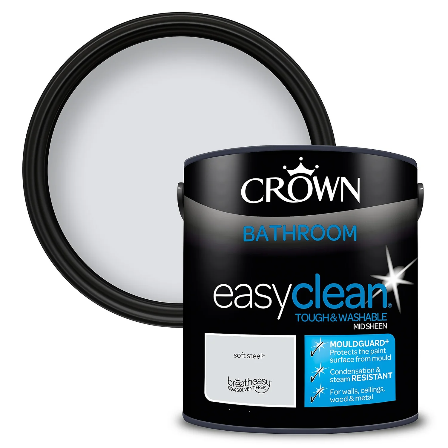 Crown Easyclean® Mouldguard+ Bathroom Mid Sheen Washable Multi Surface Paint Soft Steel® - 2.5 L Crown Easyclean® Mouldguard+ Bathroom Mid Sheen Washable Multi Surface Paint Soft Steel® - 2.5 L -Sandtex Shop 12886778 1924847497584762